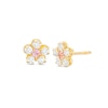 Thumbnail Image 0 of Child's Pink and White Cubic Zirconia Flower Stud Earrings in 14K Gold