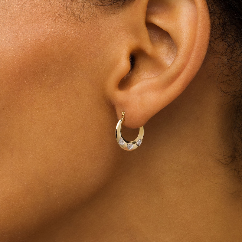 Child's Diamond-Cut Heart Trio Graduated Tube Hoop Earrings in 14K Two-Tone Gold
