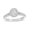 Thumbnail Image 0 of Celebration Infinite™ 3/4 CT. T.W. Certified Oval Diamond Frame Split Shank Engagement Ring in 14K White Gold (I/SI2)