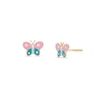 Thumbnail Image 0 of Child's Pink, Blue and White Enamel Butterfly Stud Earrings in 14K Gold