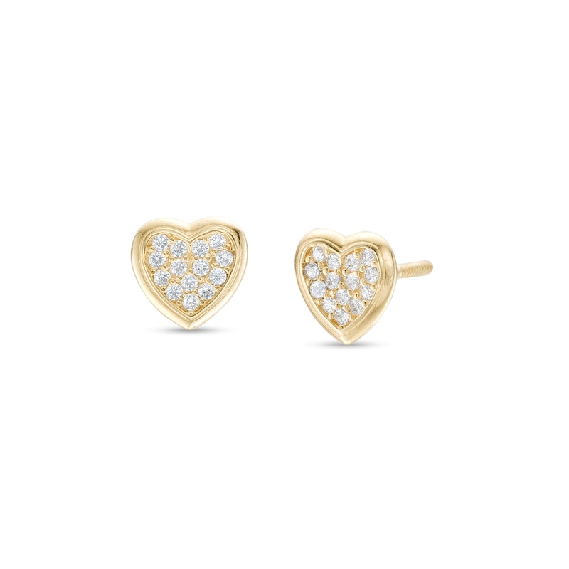 Child's Cubic Zirconia Cluster Heart Stud Earrings in 14K Gold