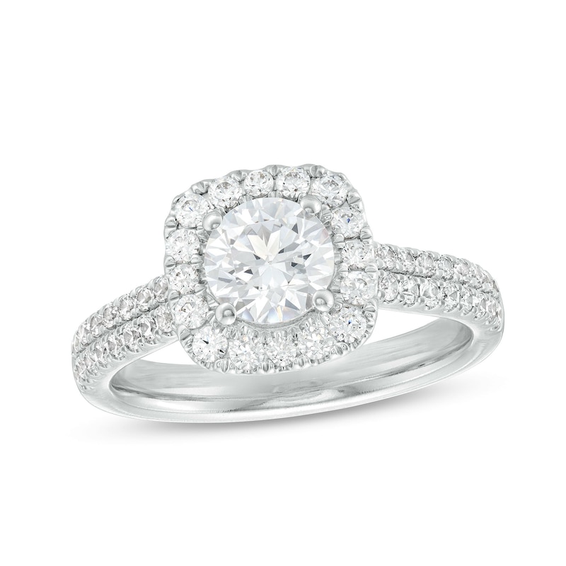Celebration Ideal 1-5/8 CT. T.W. Certified Diamond Cushion-Shaped Frame Engagement Ring in 14K White Gold (I/I1)