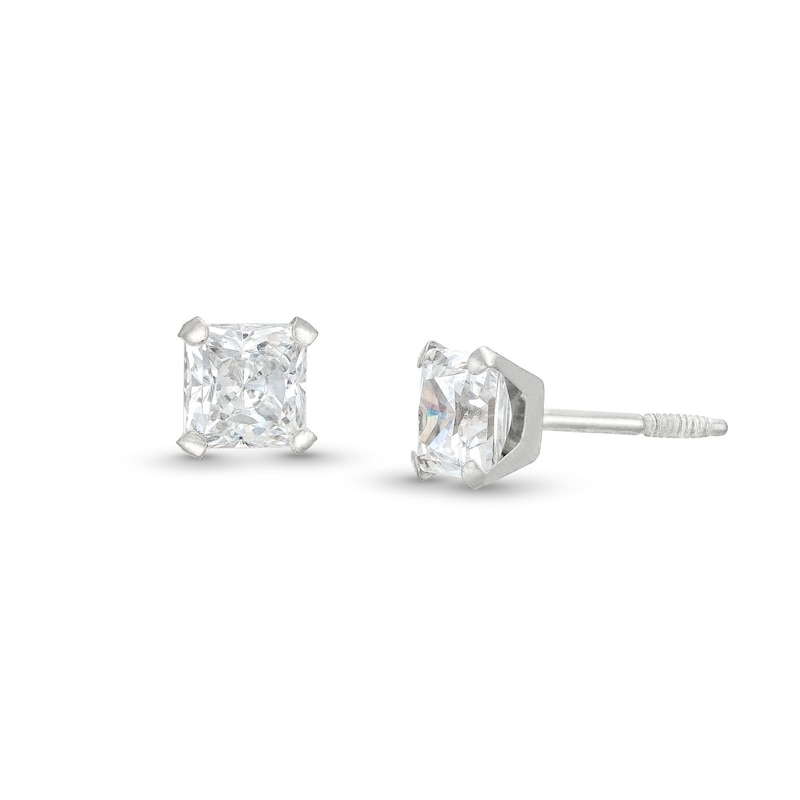 Child's 4.0mm Princess-Cut Cubic Zirconia Solitaire Stud Earrings in 14K White Gold