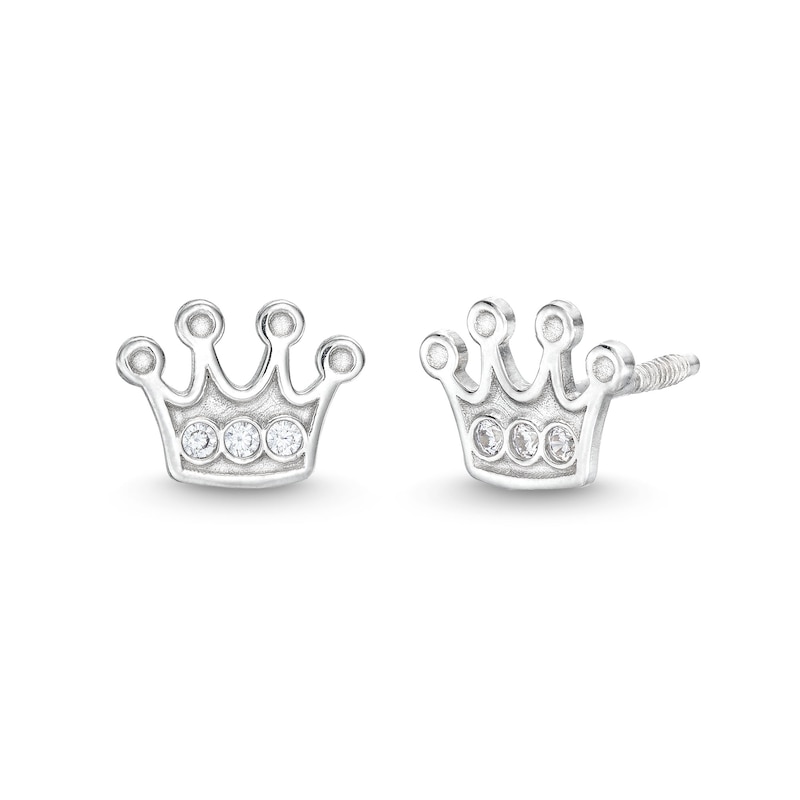 Child's Cubic Zirconia Crown Stud Earrings in 14K White Gold