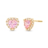 Thumbnail Image 0 of Child's Pink and White Cubic Zirconia Frame Heart Stud Earrings in 14K Gold