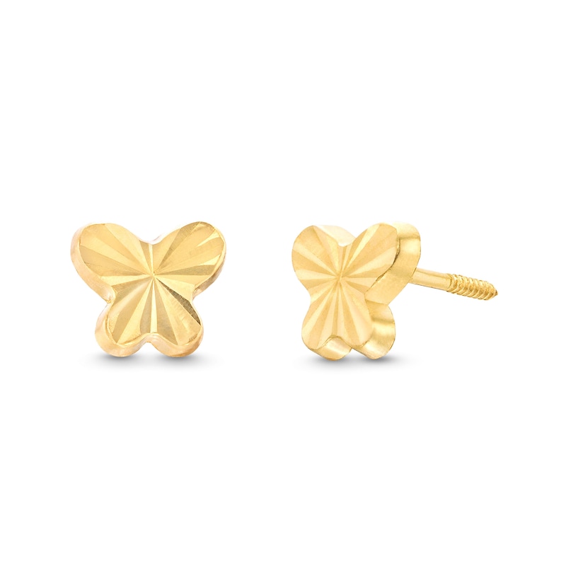 Child's Diamond-Cut Rounded Butterfly Stud Earrings in Hollow 14K Gold