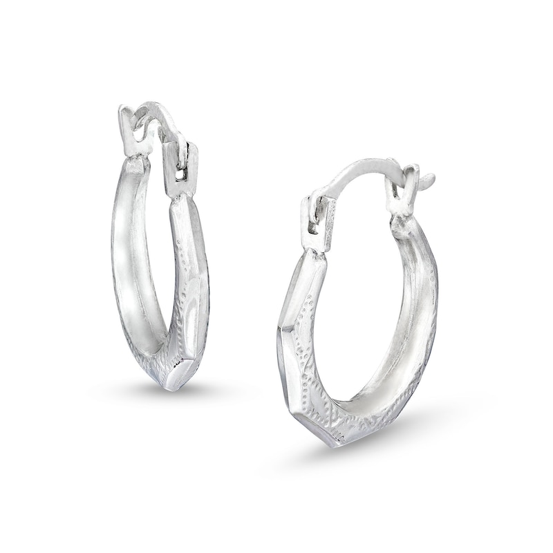 Child's Textured Octagon Hoop Earrings in Hollow 14K White Gold