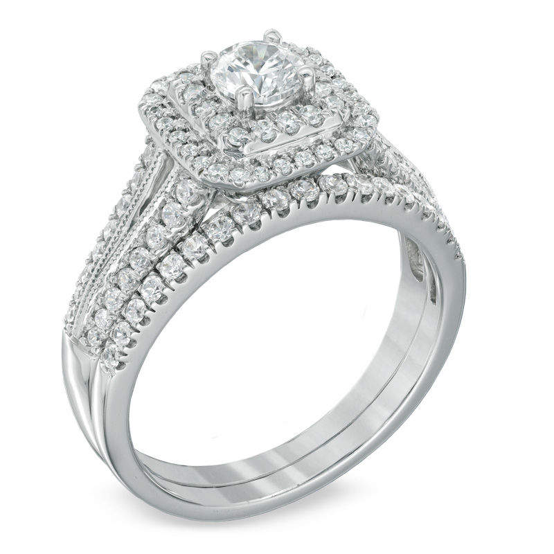 Previously Owned - Celebration Grand® 1 CT. T.W. Diamond Double Frame Bridal Set in 14K White Gold (H-I/I1)